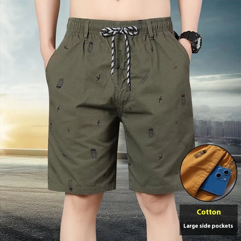 Army green cotton loose cropped pants with elastic waistband on a model.