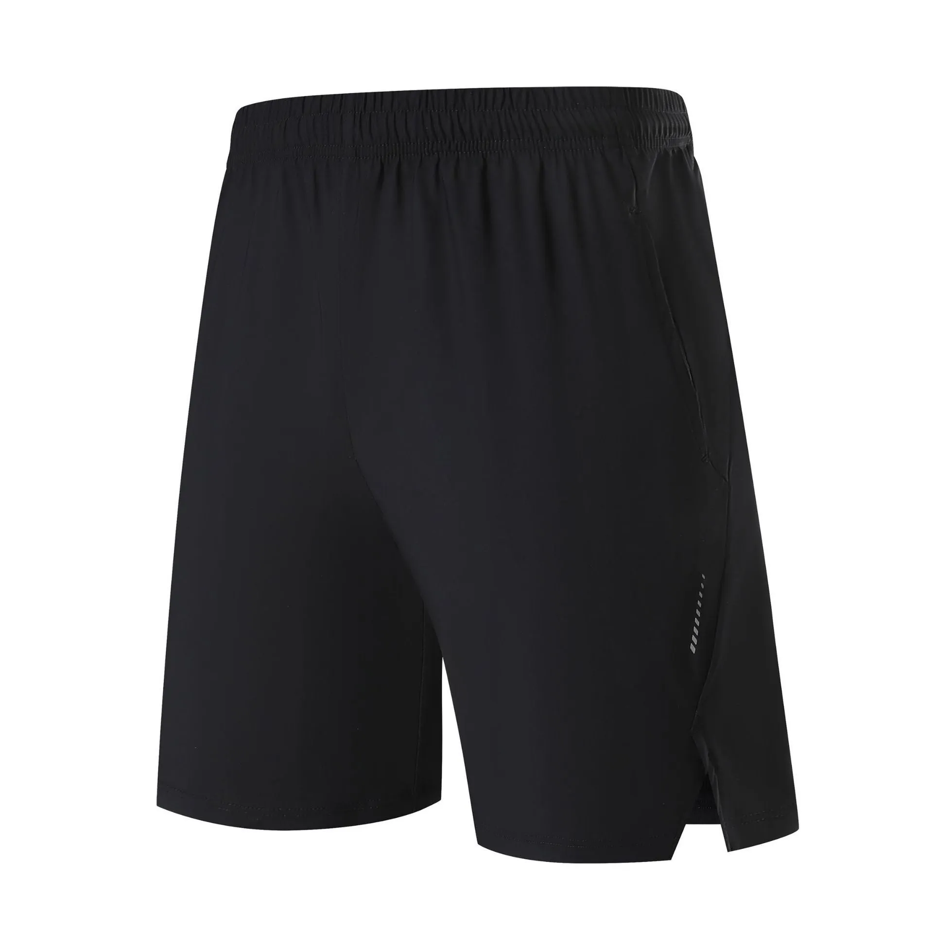 Men's black ice silk sports shorts made from breathable nylon fabric, mid-waist design.