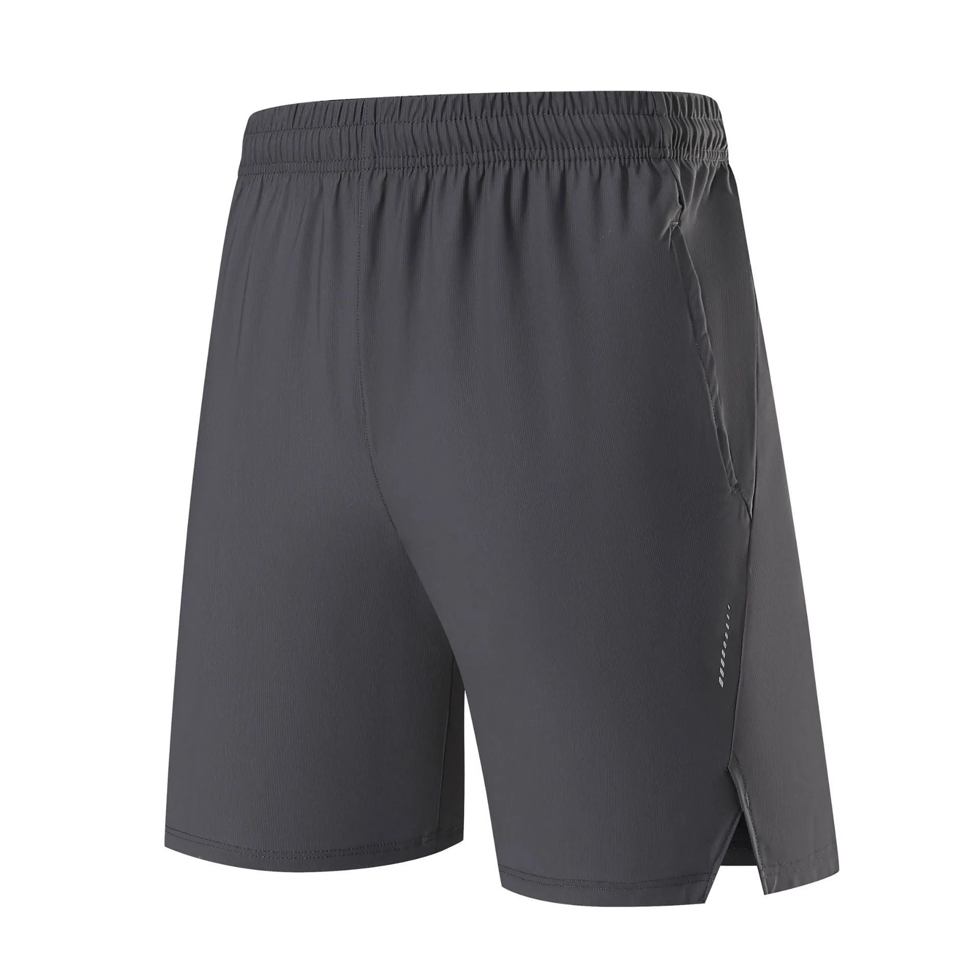 Men's black ice silk sports shorts made from breathable nylon fabric, mid-waist design.