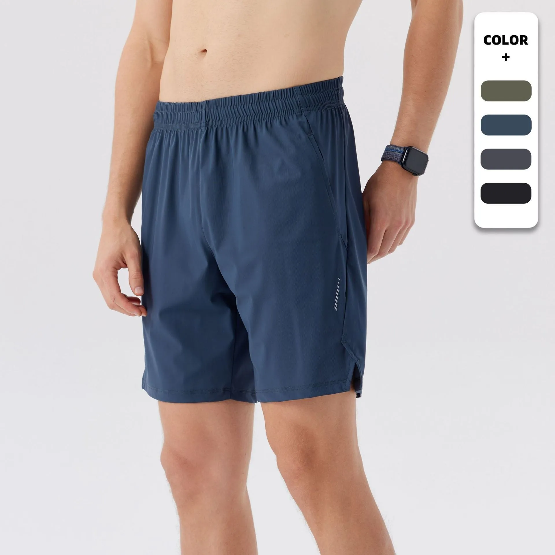Men's black ice silk sports shorts made from breathable nylon fabric, mid-waist design.