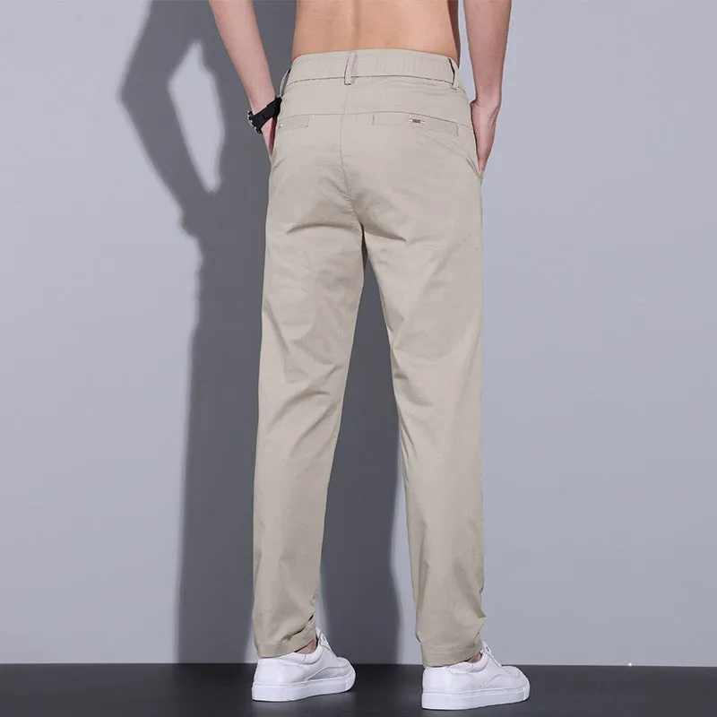 Men's straight fit cotton trousers in light khaki colour suitable for business casual spring summer wear