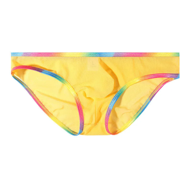 Transparent mesh quick-drying briefs in six colour options on size chart