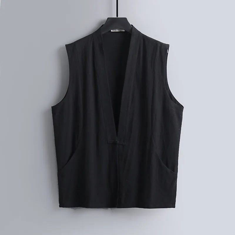 Men's sleeveless linen vest in loose fit available in multiple colours and sizes