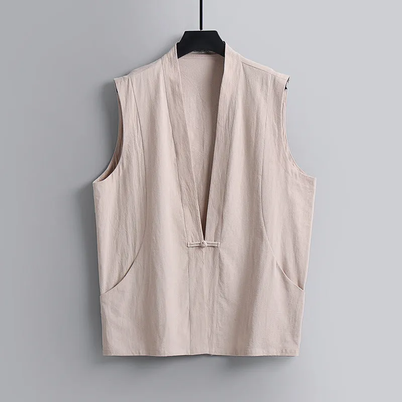 Men's sleeveless linen vest in loose fit available in multiple colours and sizes
