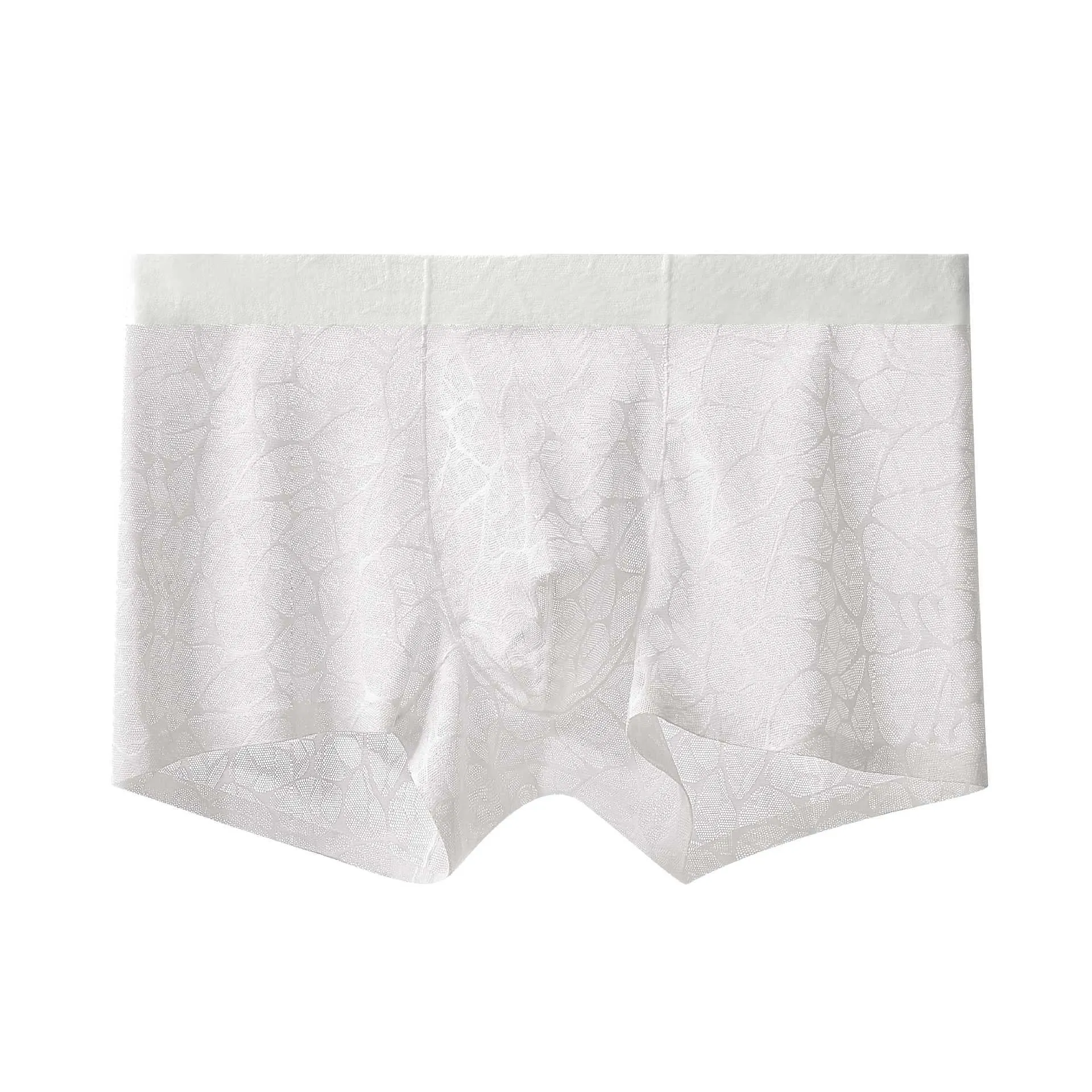 Men's thin lace leopard jacquard nylon boxer shorts in five colours with middle waist fit