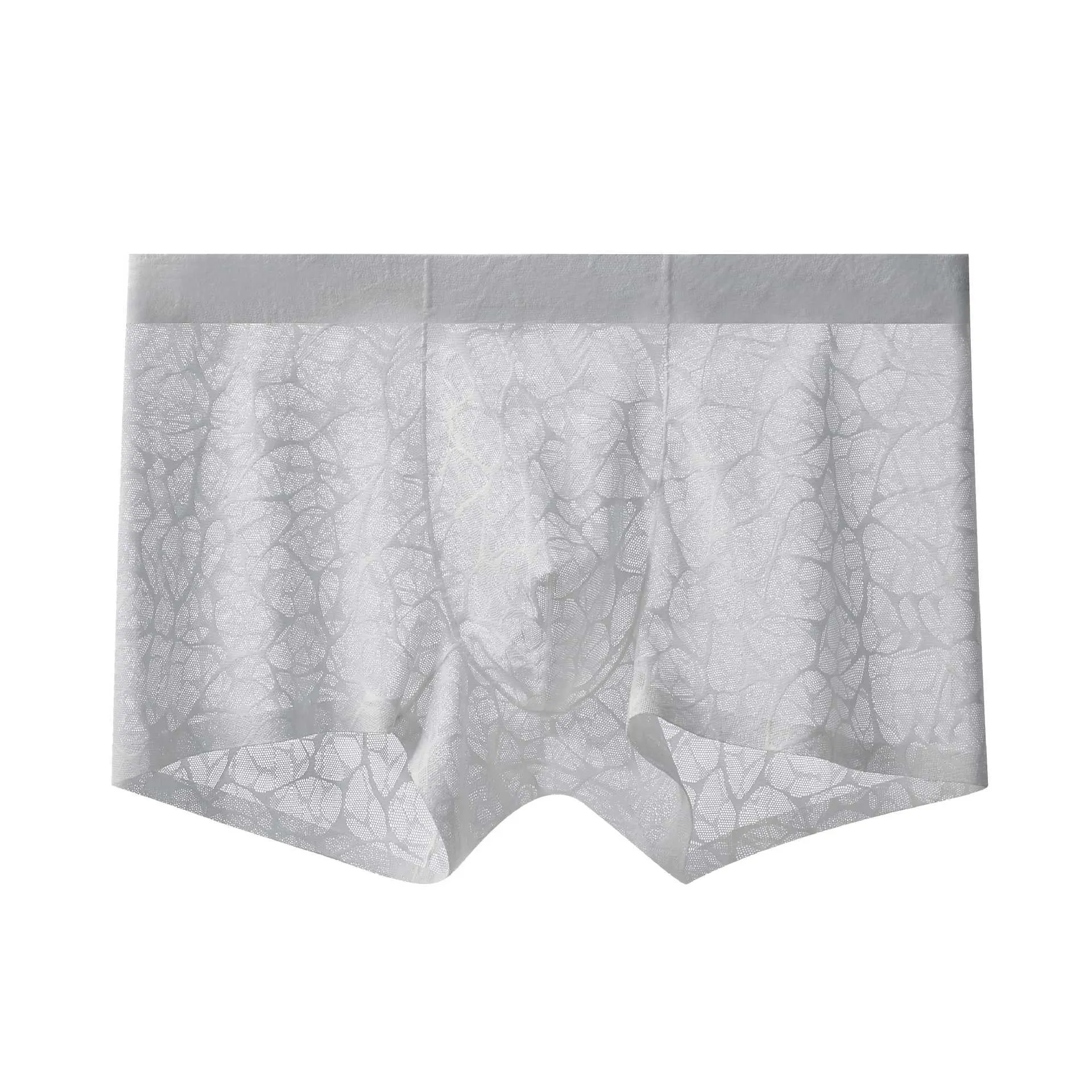 Men's thin lace leopard jacquard nylon boxer shorts in five colours with middle waist fit