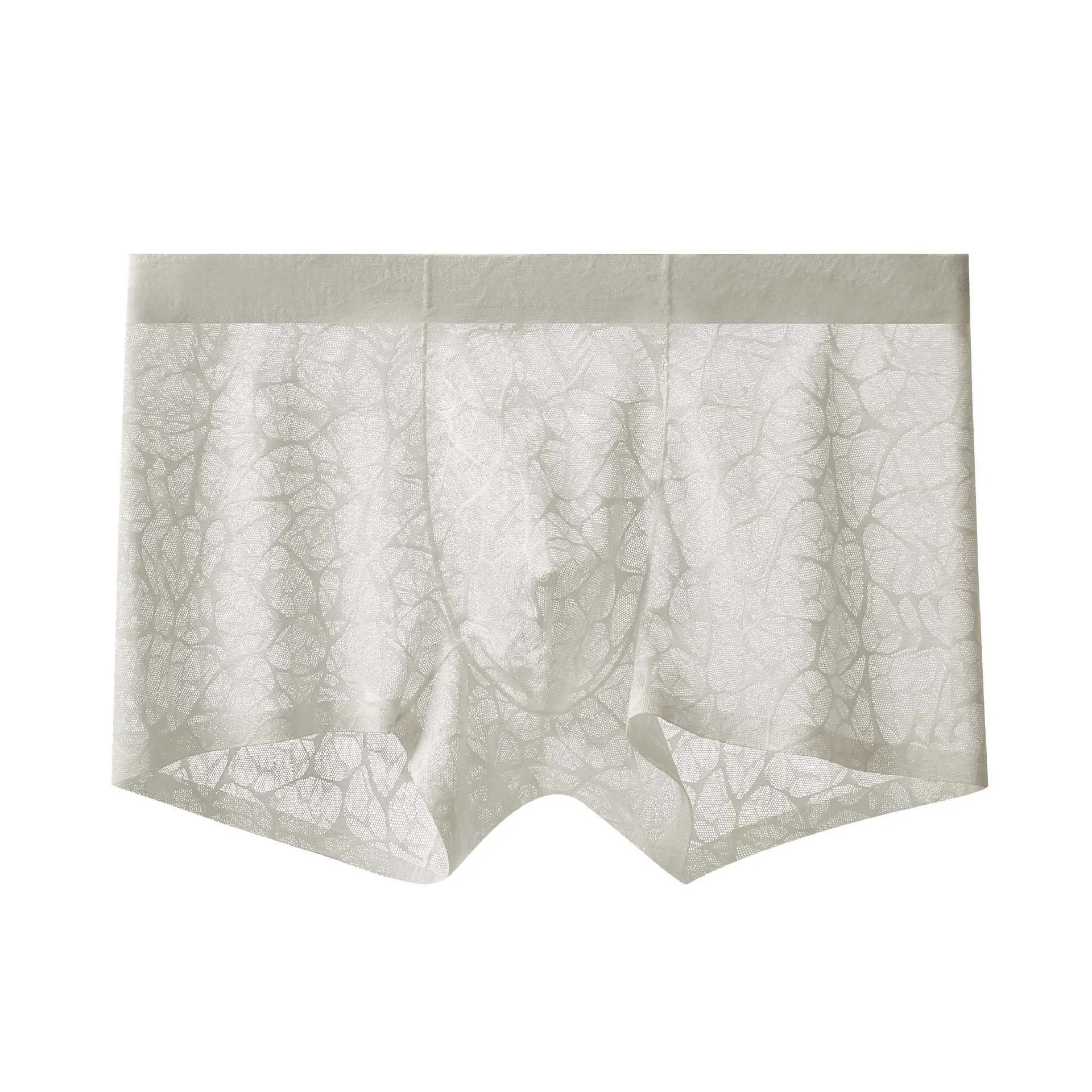 Men's thin lace leopard jacquard nylon boxer shorts in five colours with middle waist fit