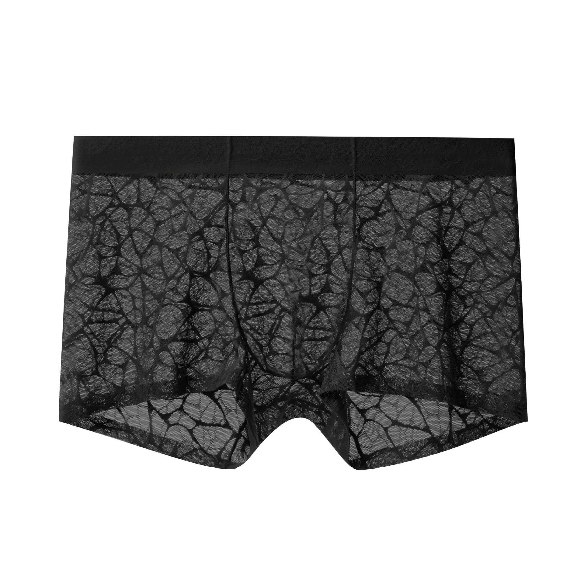 Men's thin lace leopard jacquard nylon boxer shorts in five colours with middle waist fit