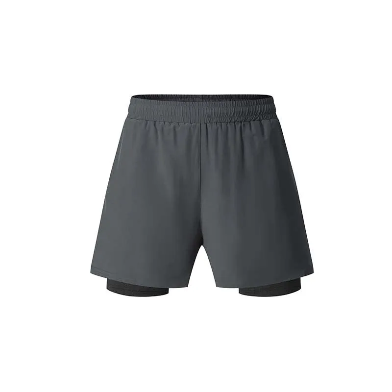 Men's black running shorts with built-in liner and high elastic waistband for summer fitness