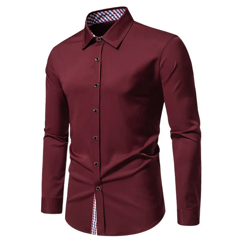 Men's loose fit plaid long-sleeved casual shirt in polyester blend fabric
