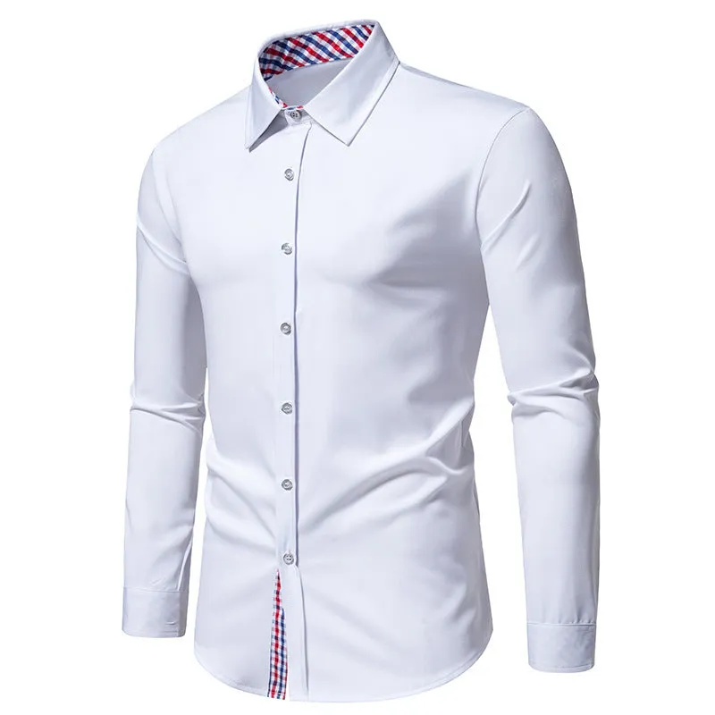 Men's loose fit plaid long-sleeved casual shirt in polyester blend fabric