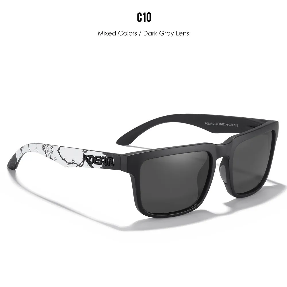 Square polarised sunglasses with TAC lenses and PC frames in multiple colour options