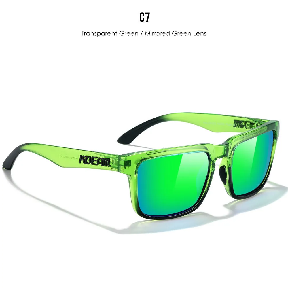 Square polarised sunglasses with TAC lenses and PC frames in multiple colour options