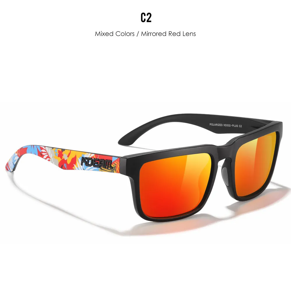Square polarised sunglasses with TAC lenses and PC frames in multiple colour options