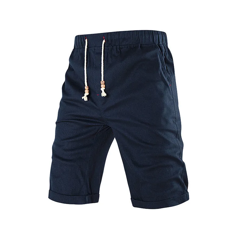 Men's solid-colour sports casual shorts with a drawstring waistband and a zippered side pocket.
