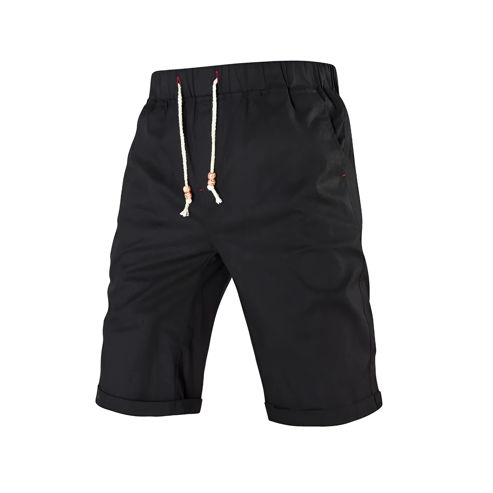 Men's solid-colour sports casual shorts with a drawstring waistband and a zippered side pocket.