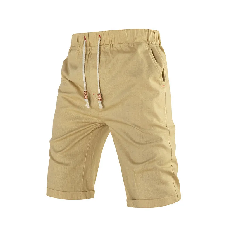 Men's solid-colour sports casual shorts with a drawstring waistband and a zippered side pocket.