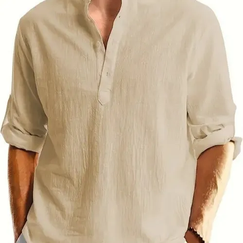 Men's printed casual polyester shirt on a hanger, showing one of eight available colour options.