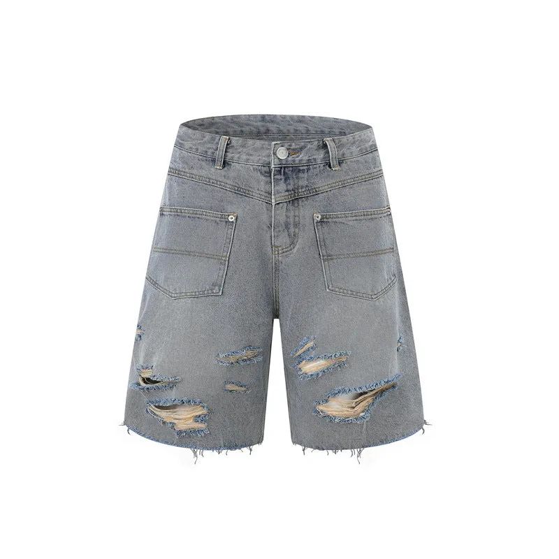 Denim overall suit matching set with short sleeve top and trousers in street style loose fit