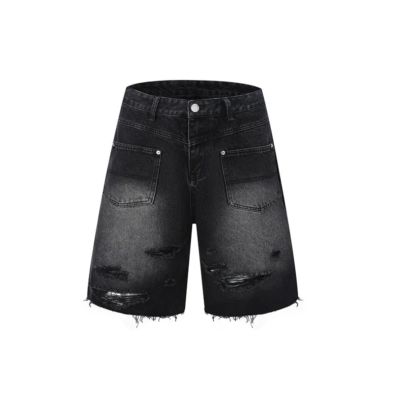 Denim overall suit matching set with short sleeve top and trousers in street style loose fit