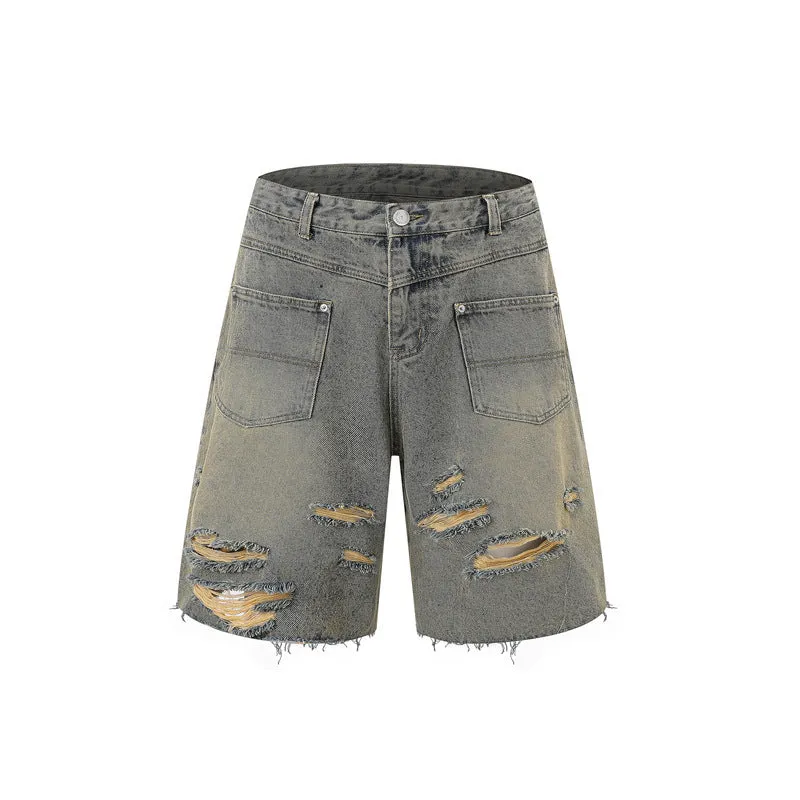Denim overall suit matching set with short sleeve top and trousers in street style loose fit