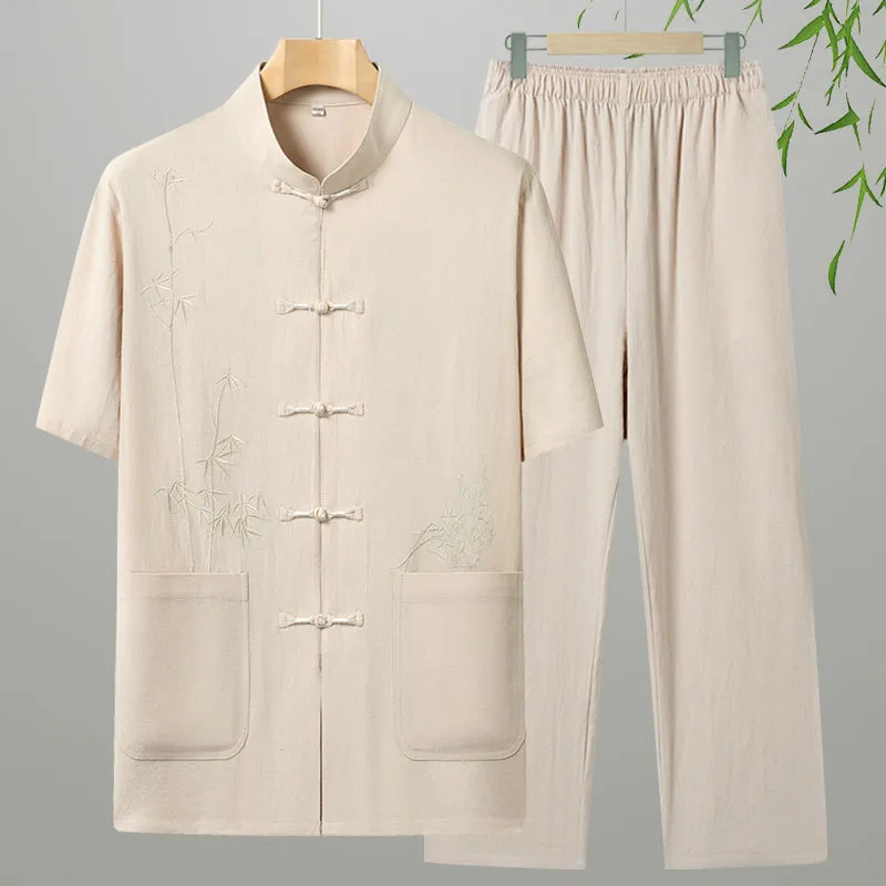 Men's cotton short-sleeved leisure suit in various colours for older gentlemen summer wear