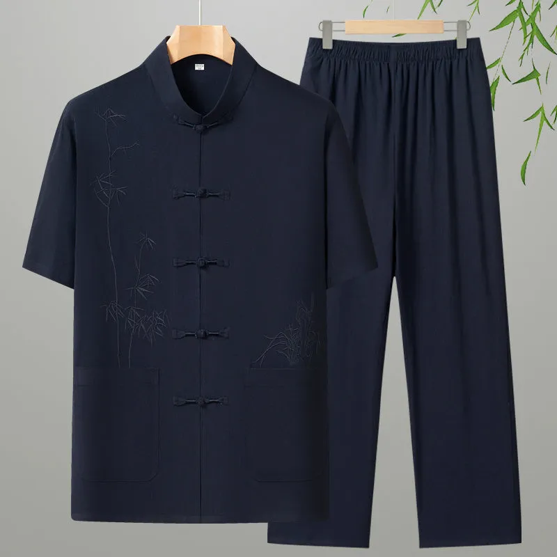 Men's cotton short-sleeved leisure suit in various colours for older gentlemen summer wear