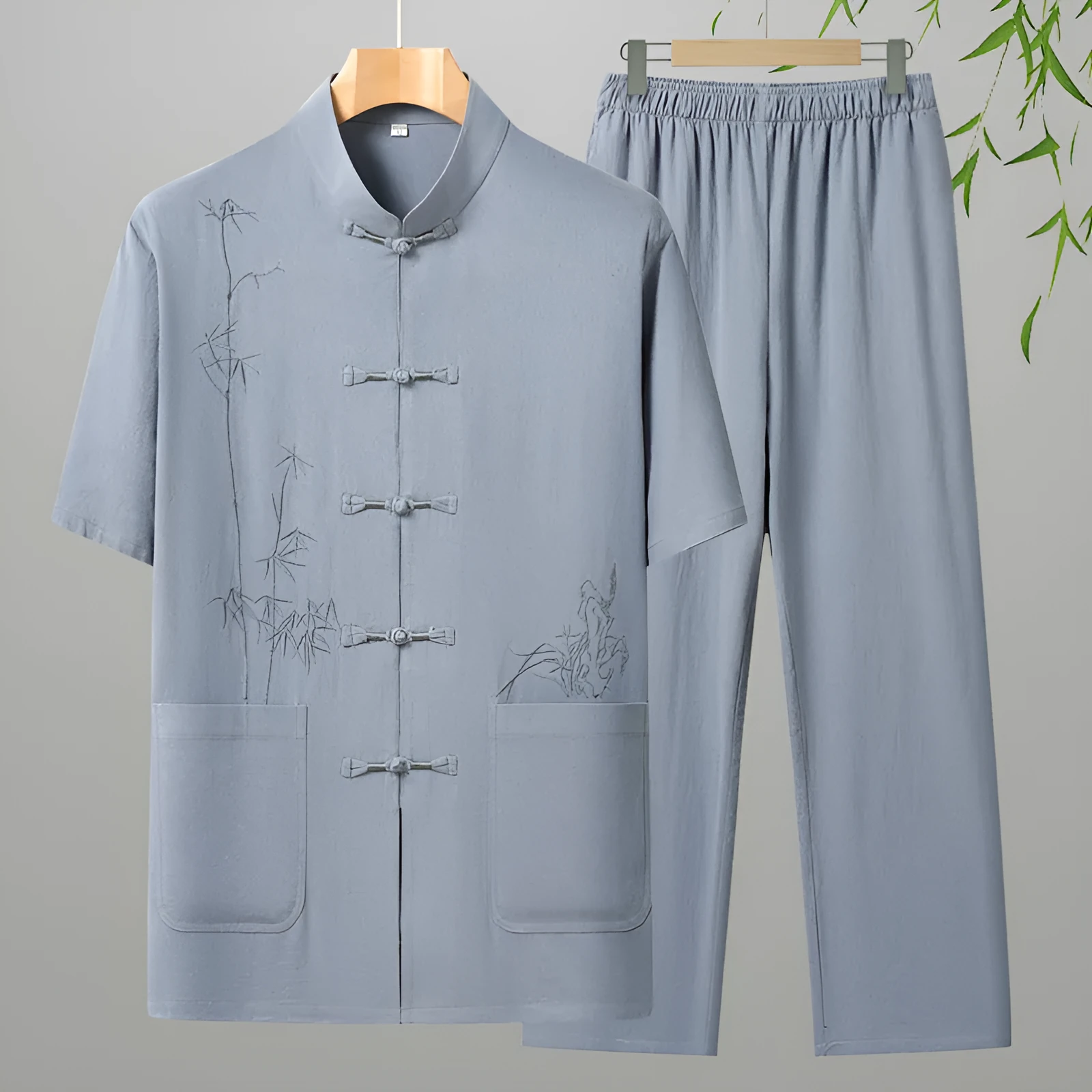 Men's cotton short-sleeved leisure suit in various colours for older gentlemen summer wear