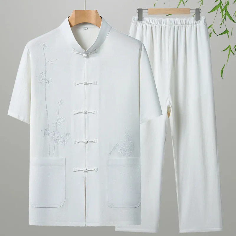 Men's cotton short-sleeved leisure suit in various colours for older gentlemen summer wear