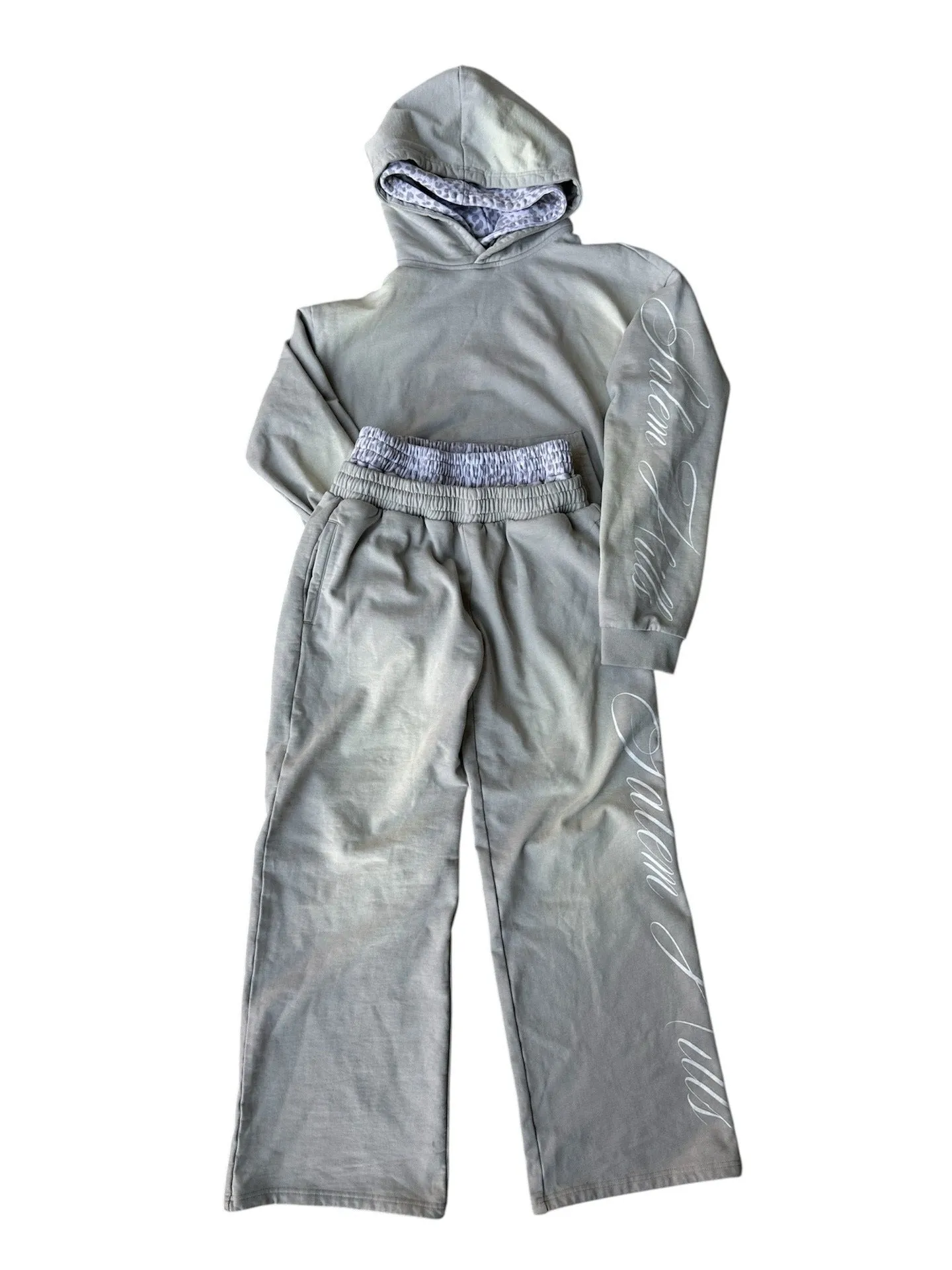 Men's punk print pullover hoodie and trousers set with fleece lining