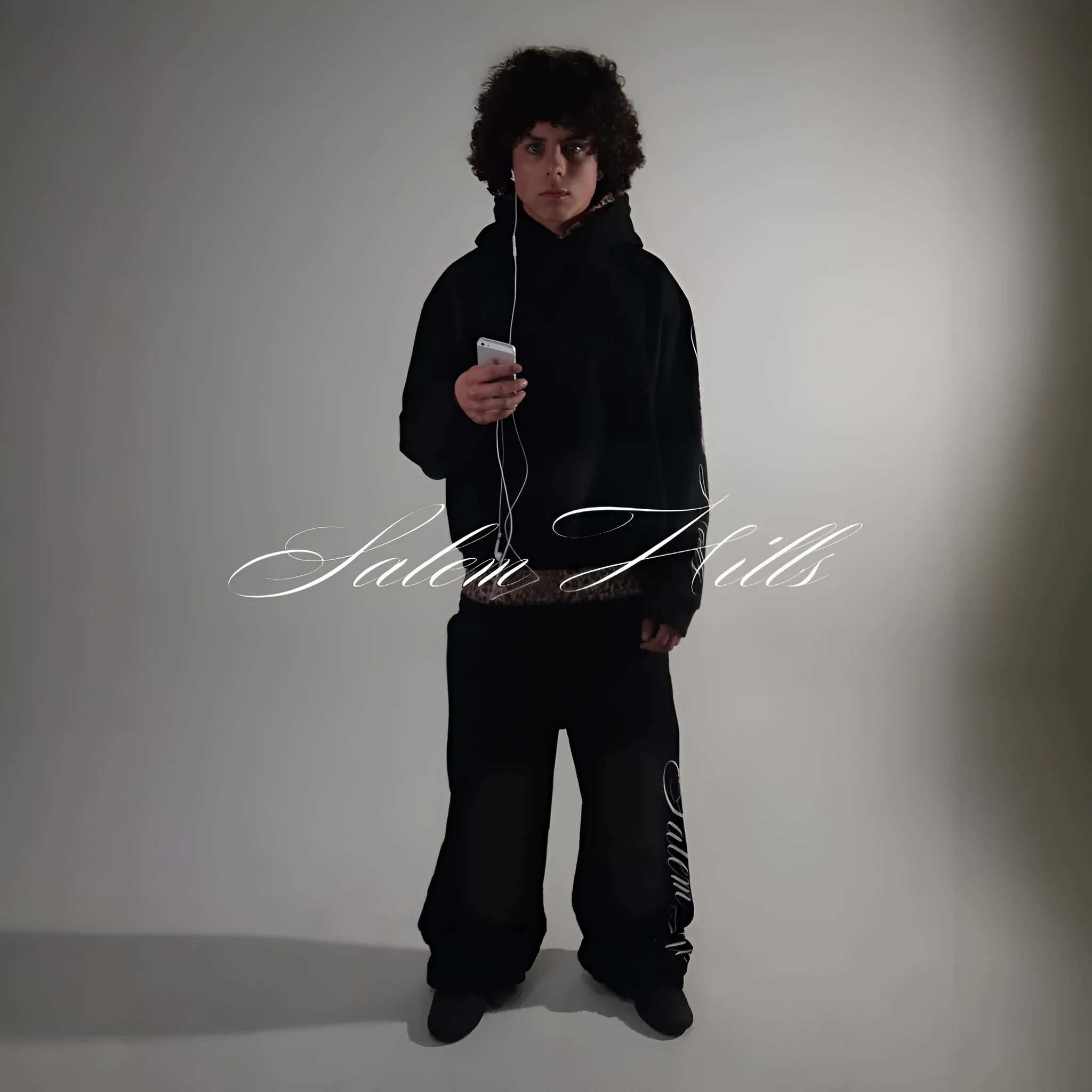 Men's punk print pullover hoodie and trousers set with fleece lining