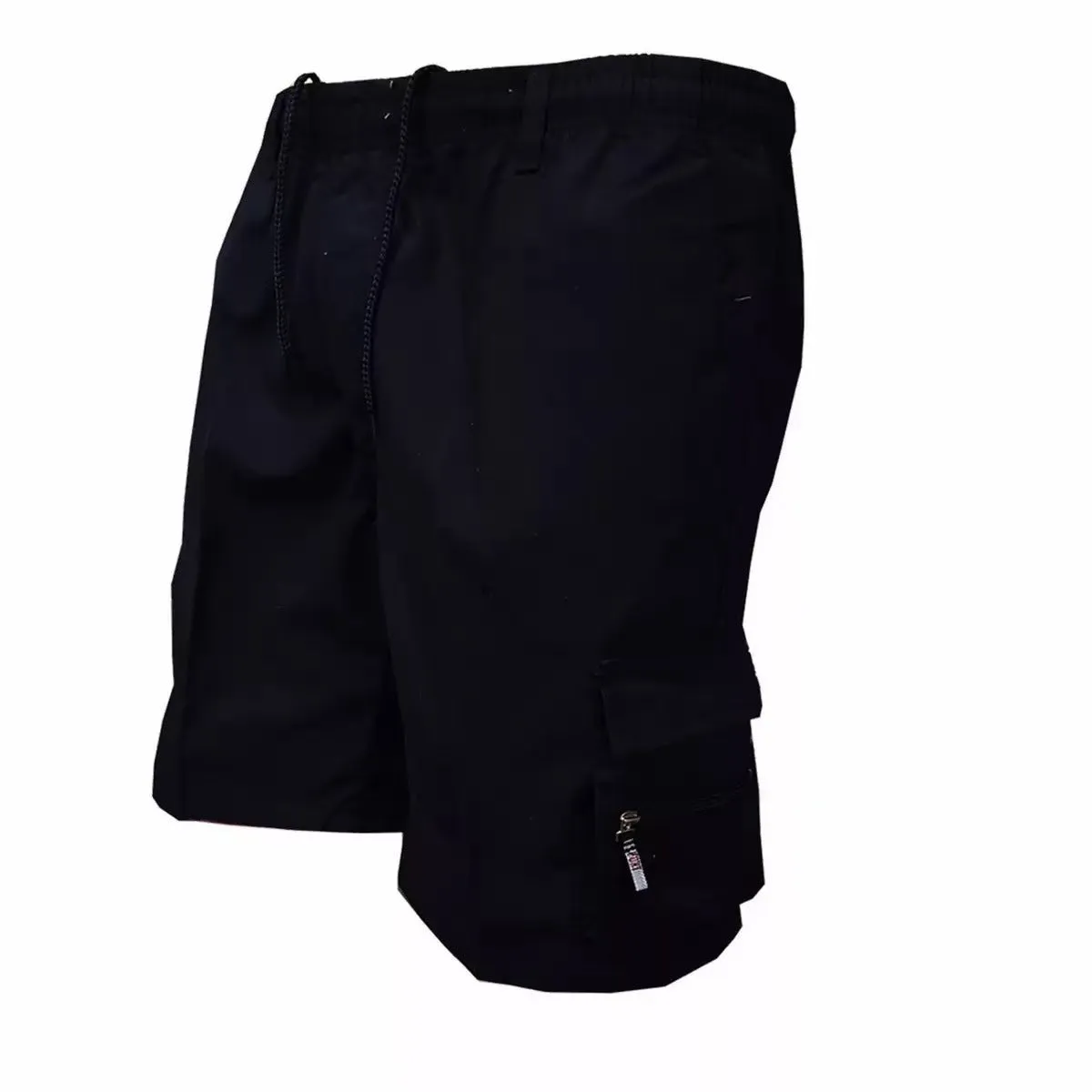 Men's loose-fit casual trousers in polyester fabric with elastic waist, shown in camouflage green colour.