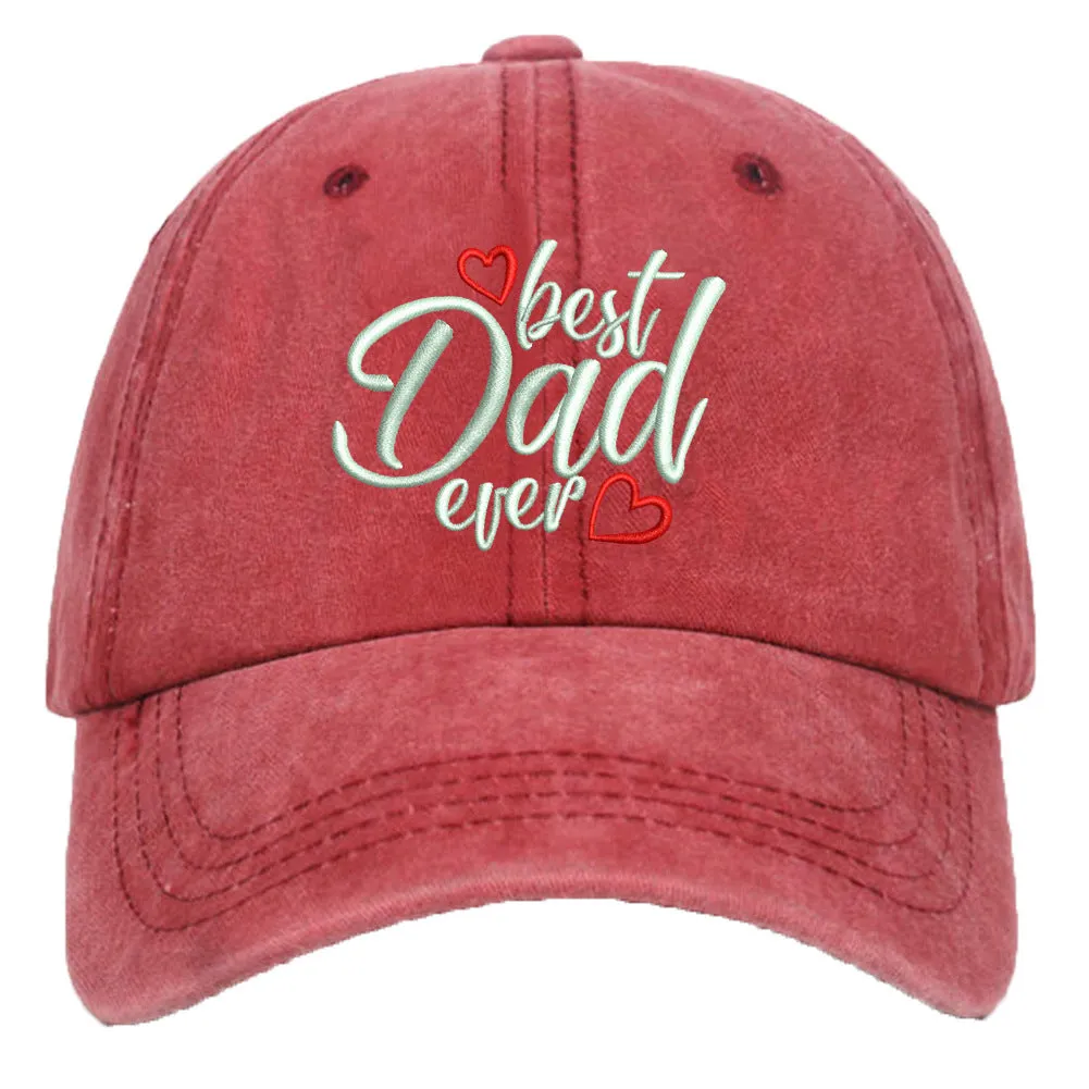 Red cotton baseball cap with embroidered letters showing adjustable strap and dome crown