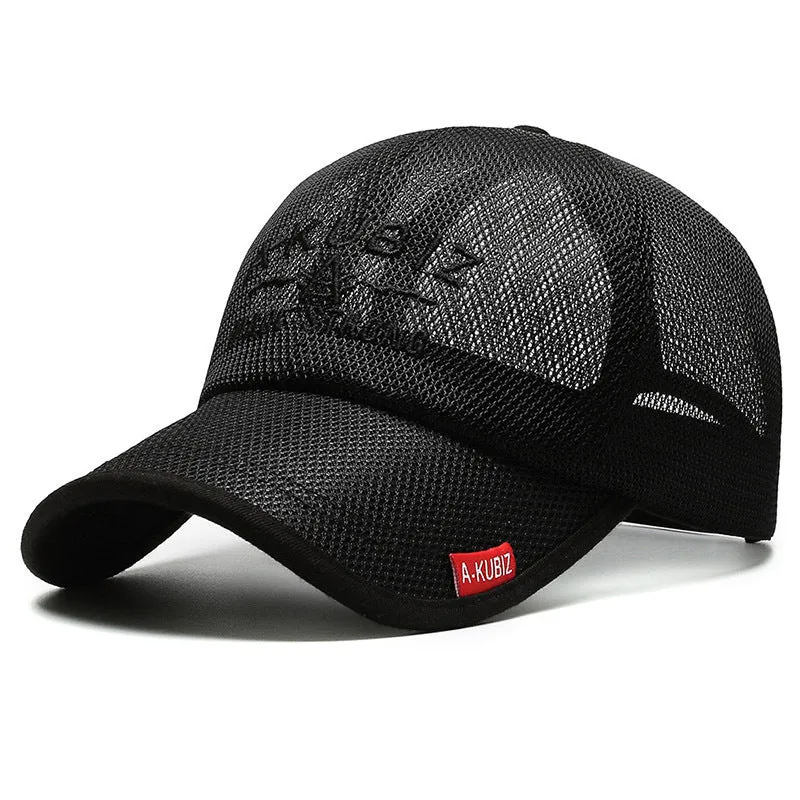 Men's cotton mesh baseball cap in Army Green with an adjustable strap, shown from the side.