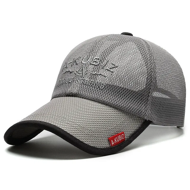 Men's cotton mesh baseball cap in Army Green with an adjustable strap, shown from the side.