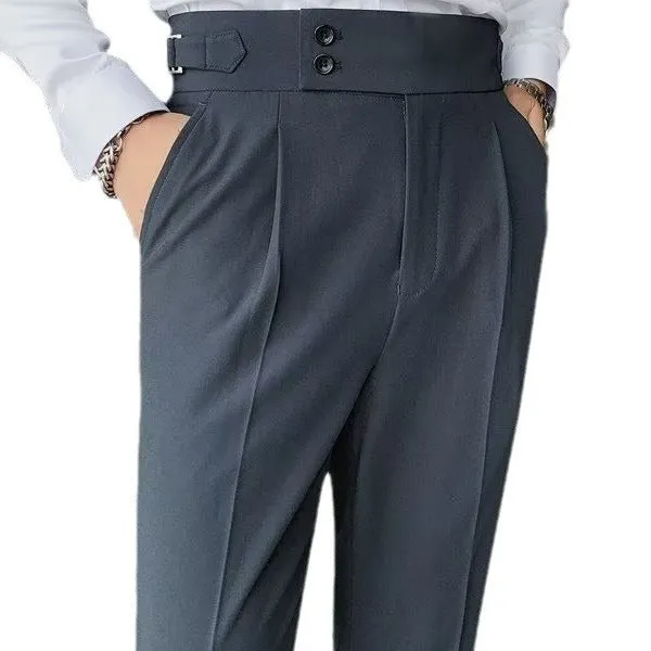 Autumn retro high waist straight casual trousers in cotton blend fabric available in four colours