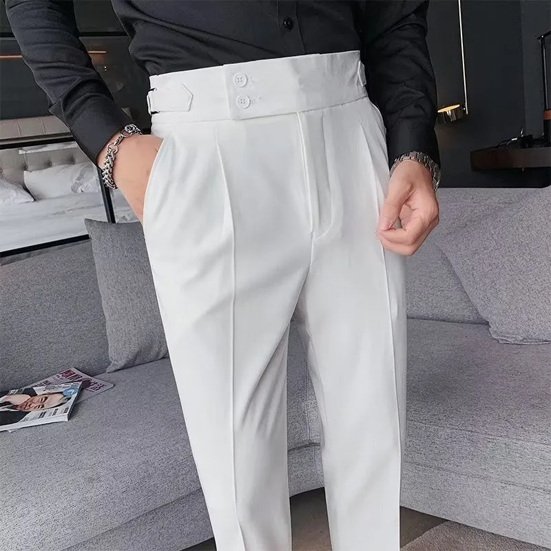 Autumn retro high waist straight casual trousers in cotton blend fabric available in four colours