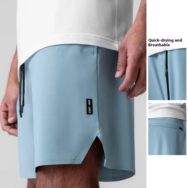 Men's grey seamless sports shorts with knee-length straight-leg design for athletic wear