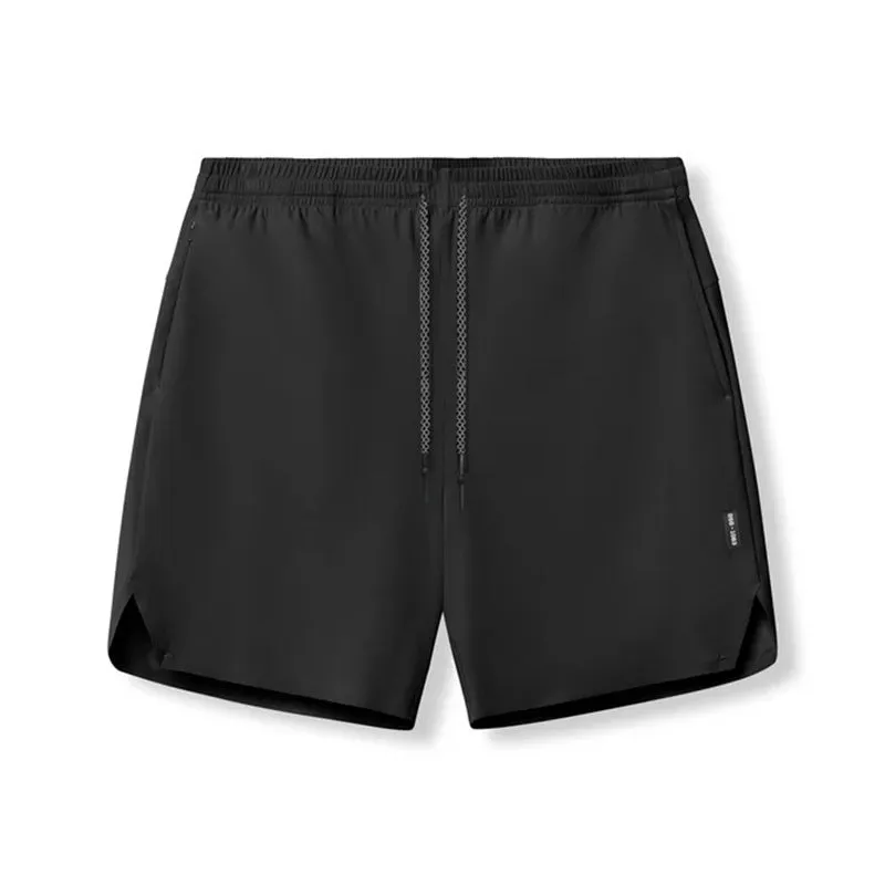 Men's grey seamless sports shorts with knee-length straight-leg design for athletic wear
