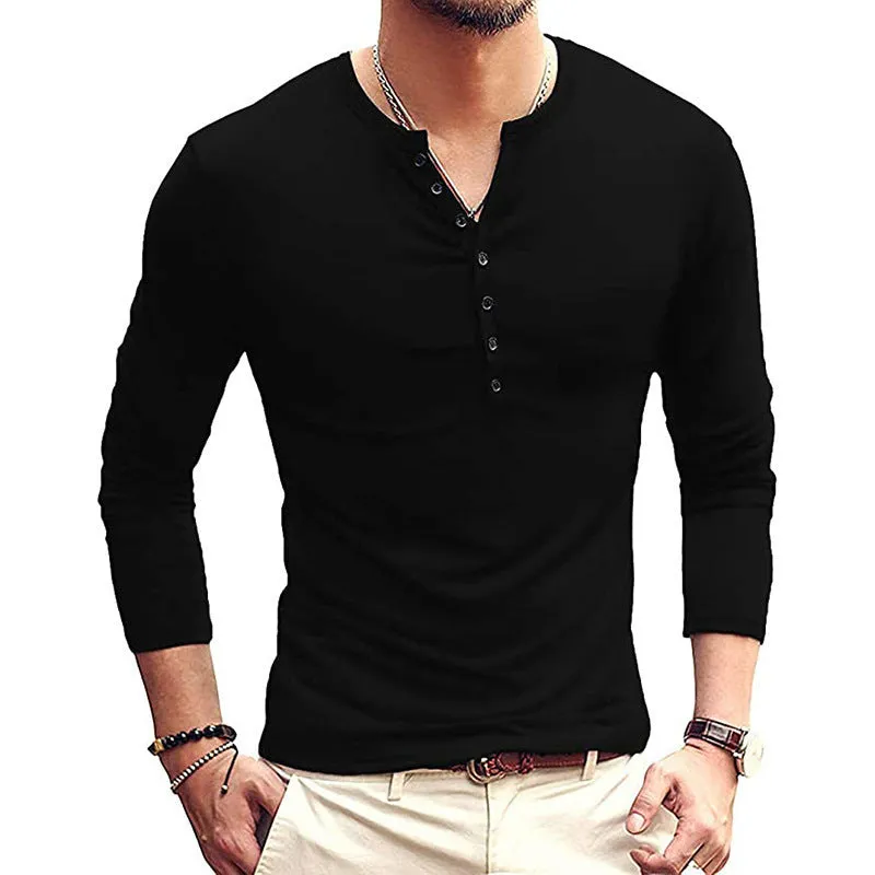Men's cotton blend long sleeve t-shirt in solid colour with European and American sizing