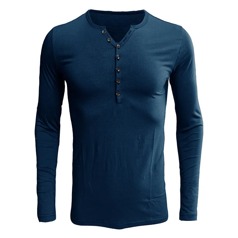 Men's cotton blend long sleeve t-shirt in solid colour with European and American sizing