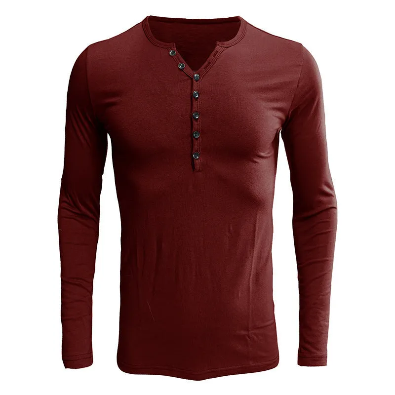 Men's cotton blend long sleeve t-shirt in solid colour with European and American sizing