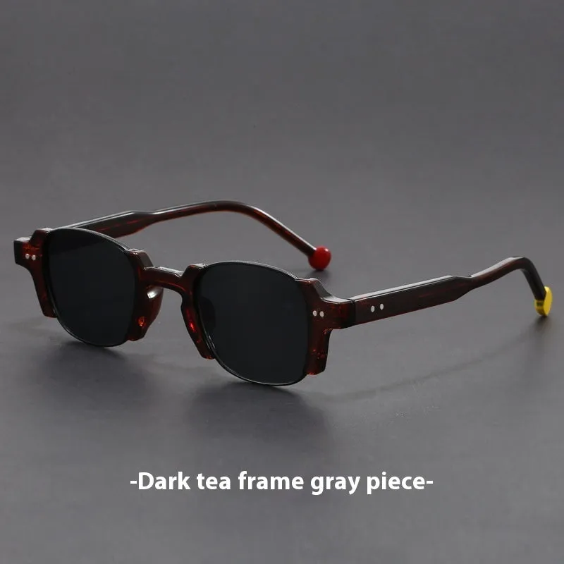 Square frame retro sunglasses with PC frame and AC lenses shown in multiple colour options.