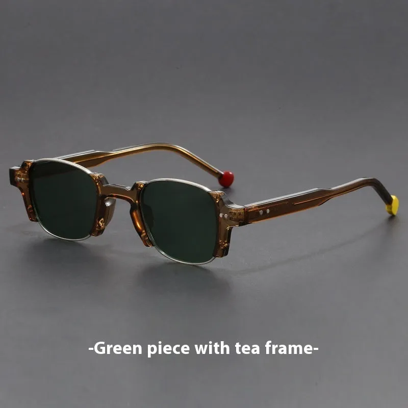 Square frame retro sunglasses with PC frame and AC lenses shown in multiple colour options.