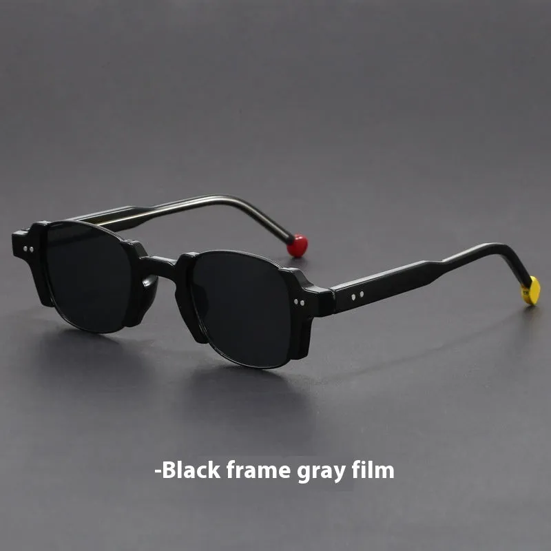 Square frame retro sunglasses with PC frame and AC lenses shown in multiple colour options.