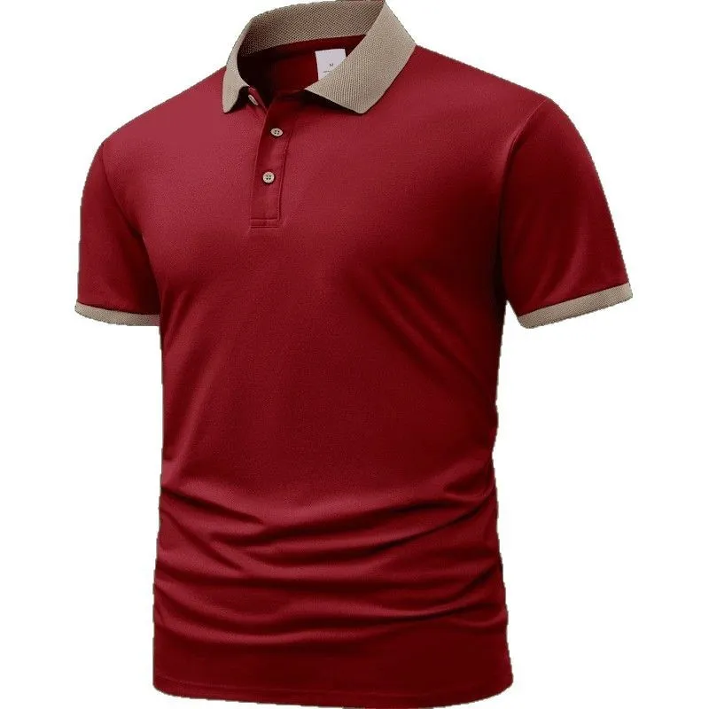 Summer polo shirt in ice silk fabric showing flocking detail and short sleeve design