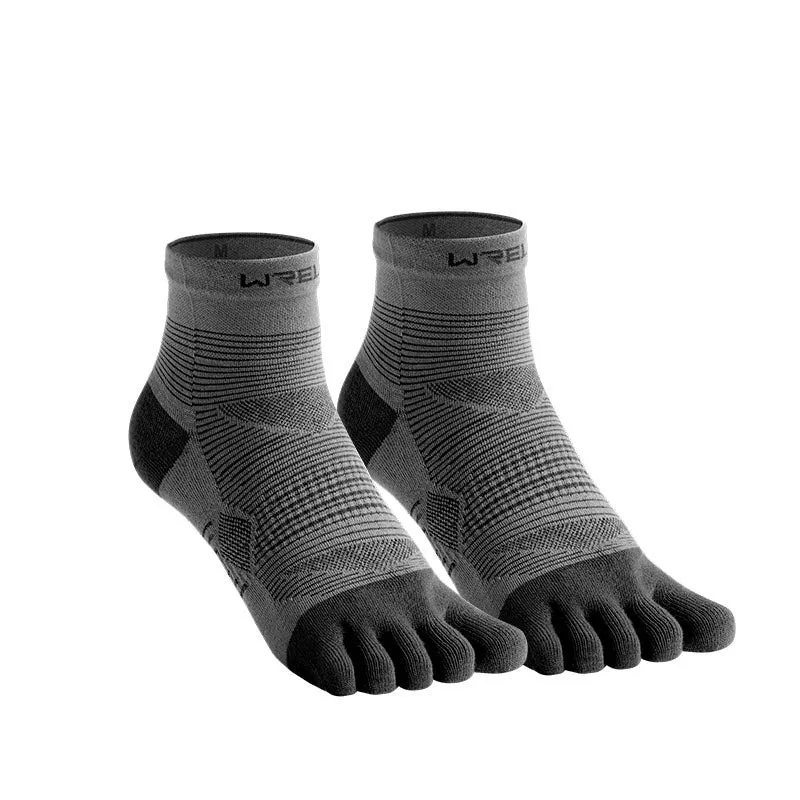Professional sports toe socks in COOLMAX fabric showing black and grey colour with toe separation design