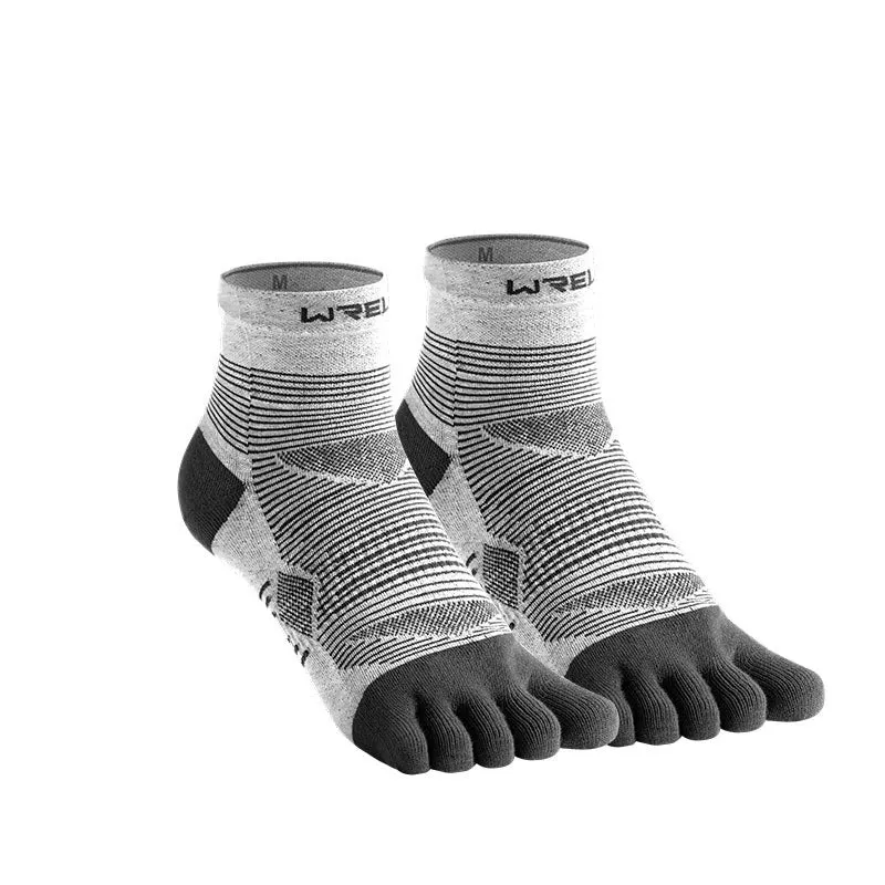 Professional sports toe socks in COOLMAX fabric showing black and grey colour with toe separation design