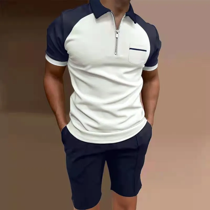Men's casual printed short sleeve top and matching shorts two-piece set in various colours.