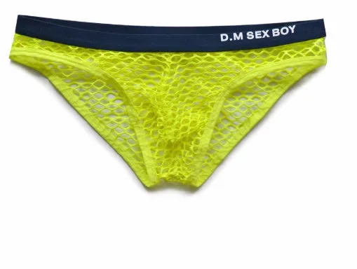 Large men's mesh briefs in black with personalised lettering on the waistband.